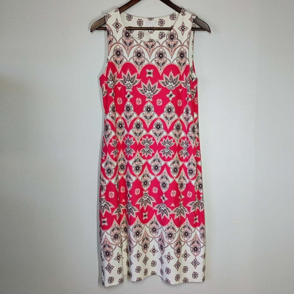 Charter Club Floral Bohemian Sleeveless Midi Dress Coral Pink Spring Size Medium